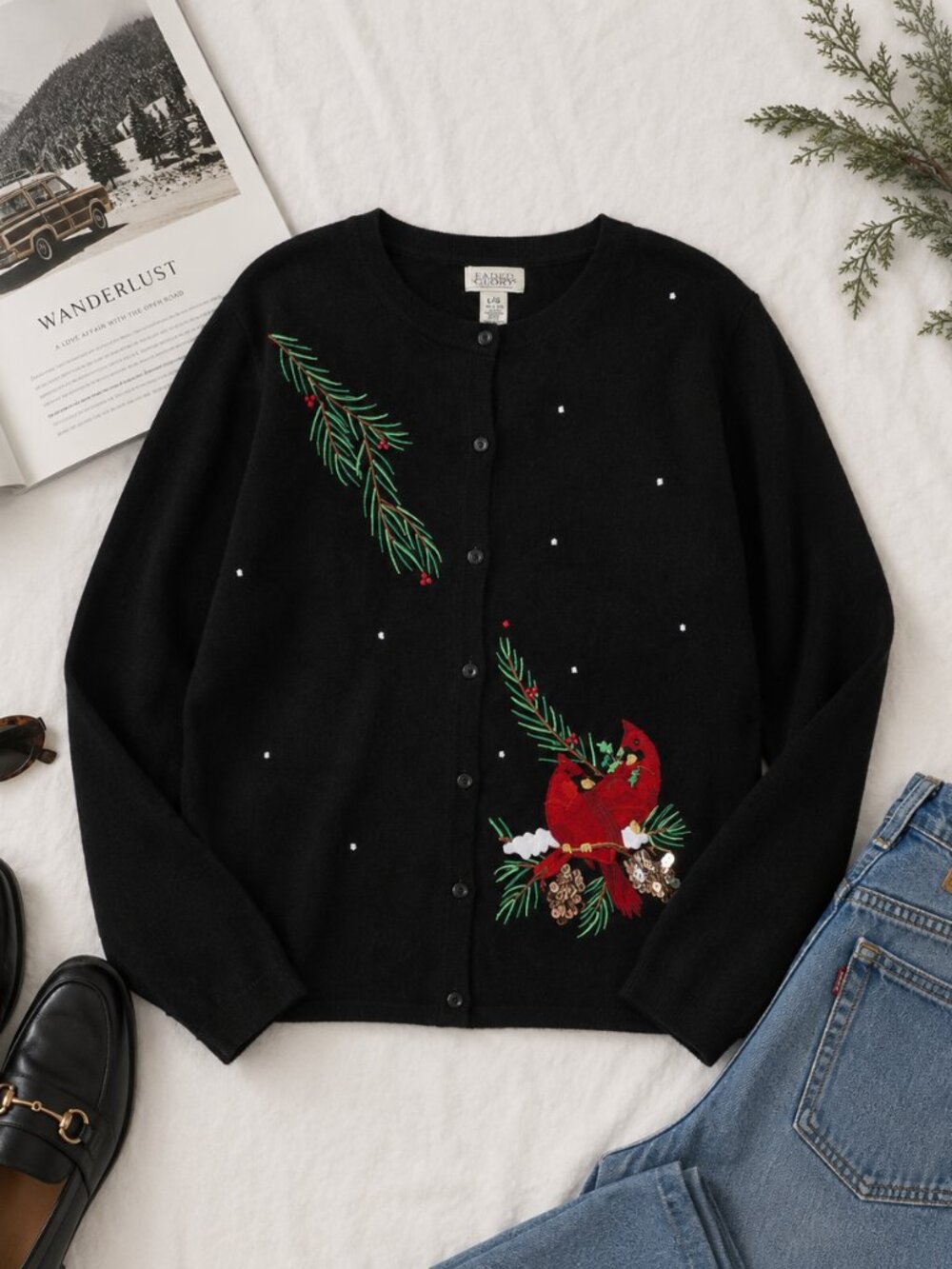 CLASSIC ELEMENTS Black Button Cardigan Sweater Wom M 10/12 Cardinal Sequin